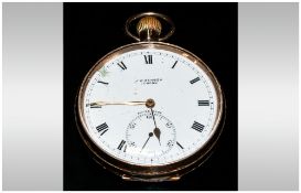 9ct Gold Open Faced Pocket Watch, White Enamelled Dial With Roman Numerals, Marked JW Benson London,