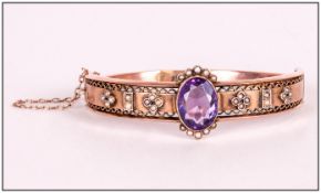 Edwardian 9ct Gold Amethyst and Seed Pearl Coronet Bracelet. Fully Hallmarked For Birmingham 1908.