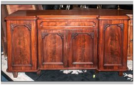 Victorian Mahogany Breakfast Four Door Chiffonier, with a central drawer below two cupboards. The