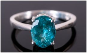 Paraibe Apatite Solitaire Ring, an oval cut, brilliant blue apatite, a gemstone becoming