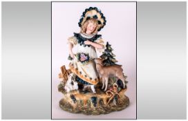 Very Fine - German Late 19th Century Bisque and Enamel Group Figure. Stands 11.75 Inches High.