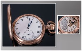 Rolex Gold Plated Full Hunter Keyless Lever Pocket Watch circ 1920's. 15 jewells, white dial. Signed