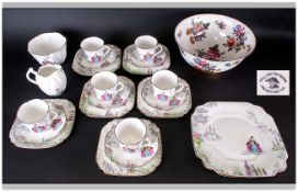 Art Deco Part 21 Piece Teaset, 'Wellington China'. Comprising cups, saucers, sugar bowl and milk