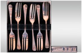 A Boxed Set of Six Silver Pastry Forks. Birmingham 1951, Unused Condition.