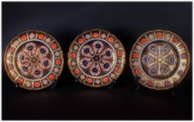 Royal Crown Derby Very Fine Set of Three Imari Pattern Shaped Cabinet Plates. Dates 1919. Each