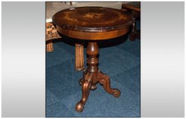 Small Italian Occasional Table with inlaid floral marquetry top, on three cabriole carved legs. 19''