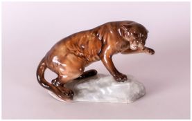 Beswick Wild Animal Figure 'Puma on a Rock'. Model number 1823. Tawny Colourway. Issued 1962-1975.