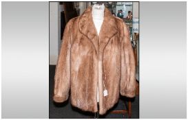 Ladies Light Brown Mink Fur Jacket, fully lined, cuff sleeves, hook & loop fastenings, slit pockets