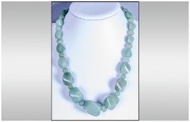 Green Aventurine Large Bead Necklace, graduated, twisted oval beads of the jade-like gemstone,