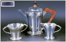 Art Deco Silver 3 Piece Tea Service. Hallmark Birmingham 1933. Makers Mark - E.W.H. Teapot 8.25