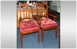 Pair Of Edwardian Art Nouveau Style Oak Armchairs with slatted backs & leatherette over stuffed