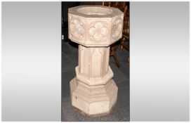 Carved Gothic Style Church Limestone Font. In the late Victorian Style. 42 inches high. With an