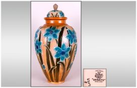 Foley - Frederick Rhead ' Urbato ' Tube Lined Lidded Vase, Decorated with Images of Flowers. Pattern