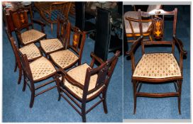 Edwardian 9 Piece Mahogany Inlaid Parlour Suite With Profusely Inlayed Floral Splats to The