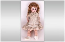 Dep Bisque Socket Head Doll, 17 Inches Tall. Marked Only ' Dep 6 ' Composition Ball Jointed Body,