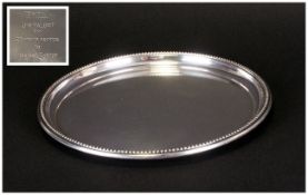 Silver Circular Salver with beaded border. Hallmark Birmingham 1973. 58 inches diameter. 9 oz