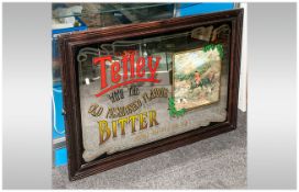 Vintage Tetley Bitter Mirrored Advertising Sign In Wood Frame, Depicting Huntsman with Hounds and
