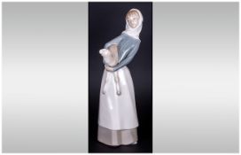 Lladro Figure ' Girl With Lamb ' Model No.4584. Issued 1969. Height 10.5 Inches. Mint Condition.