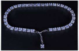 Newbridge Silverware Clear Crystal Necklace, Single Row Of Faceted Princess Cut Stones, Complete