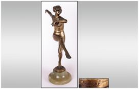 Josef Lorenzl (1892-1950) Art Deco Bronze Nude Figure Of A Dancing Girl, Standing With Leg Raised