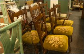 Set Of Six Spindle Back Kitchen Chairs, Comprising Two Carvers, Spindle & Carved Backs.