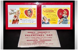 Bamforth Comic Valentine Cards Framed pair of 1950's large size cards with image of original
