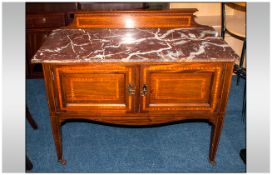 Rouge Marble Top Inlaid Mahogany Edwardian Washstand, WIth  an Inlaid Splash Back, With Two