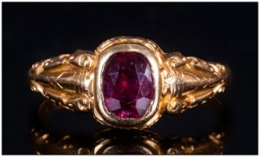 Victorian 18ct Gold Set Single Stone Ruby Ring. The Natural Ceylon Ruby of Pigeon Blood Colour.