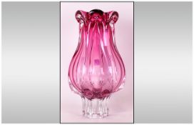 Large Murano Glass Pink Coloured Vase. 11.5 inches high.
