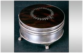 A Good Quality Silver & Tortoiseshell Lidded Trinket Box Hallmarked Birmingham 1921. 3'' in