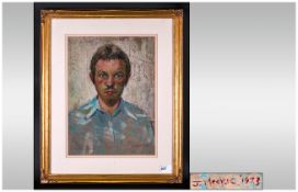 Rare Early Pastel Self Portrait of John Mackie, born 1955, signed and dated 1973, also written