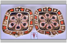 Royal Crown Derby Top Quality Imari Pattern Pair Of Two Handled Sandwich Dishes, Date 1918. 9.5x10.
