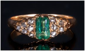 Victorian 18ct Gold Set Emerald and Diamond Ring. The Natural Emerald of Good Colour. Hallmark