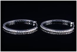 Ladies 14ct White Gold & Diamond Large Hoop Earrings Estimated Diamond Weight 1ct, Excellent