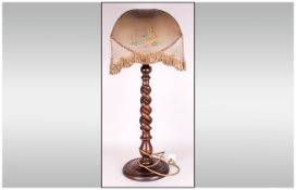 Fine and Impressive 1920's Tall Turned Oak, Barley Twist Table Lamp, with Original Tassel Shade.