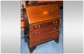 Small Mahogany Inlaid Edwardian Bureau with an inlaid shelf to the fall front, below three long