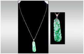 A Quality Jade Pendant fitted to a 9ct white gold chain. 18'' in length. Circa 1920's