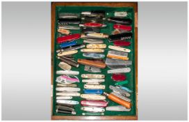 Collection Of 60 Pocket Knives/Fruit Knives To Include Swiss Army Knives, Advertising, Wooden,