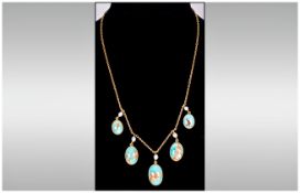 Late Victorian Quality 15ct Gold Turquoise And Seed Pearl Necklace 18'' in length, Excellent