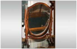 Early 19thC Shield Shaped Mahogany Toilet Mirror, Height 23 Inches, 17 Inches Wide, Odd Defects, AF