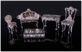 Irish Silver Miniature Furniture 5 pieces in total. Hallmark Dublin 1969