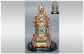 Decorative French 19th Century Boudoir Gilt Metal and Sevres Style, 8 Day Striking Mantel Clock.