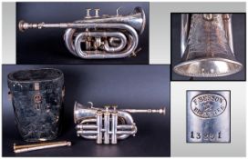 F. Besson Brevetee Silver Plated Small Cornet. Num.13851. Complete with Original Leather Case and
