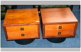 Matching Pair of Teak Two Drawer Bedroom Cabinets. Makers mark R & S Fabrication.