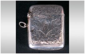 Edwardian Silver Vesta Case with engraved decoration. Hallmark Birmingham 1909. 2'' in height.