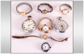 Mixed Lot Wristwatches, Comprising Two Early 20thC Ladies 9ct Gold Wristwatches + 4 Other Base Metal