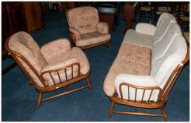 Ercol Cottage Windsor Three Piece Suite, With a Three Seater Settee With Upholstered Back and Seat