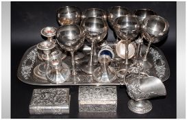 Collection of Silver Plated Ware including tray, Viners candlesticks, goblets etc