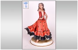 Capodimonte Signed Figure ' Gypsy Dancer ', Signed Sandro Maggiom. Stands 9.25 Inches High,