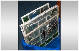 Four Panes Of Leaded Stained Glass, Floral Design, 2 Measure 18¾x18 Inches, 2 Measure 14x18